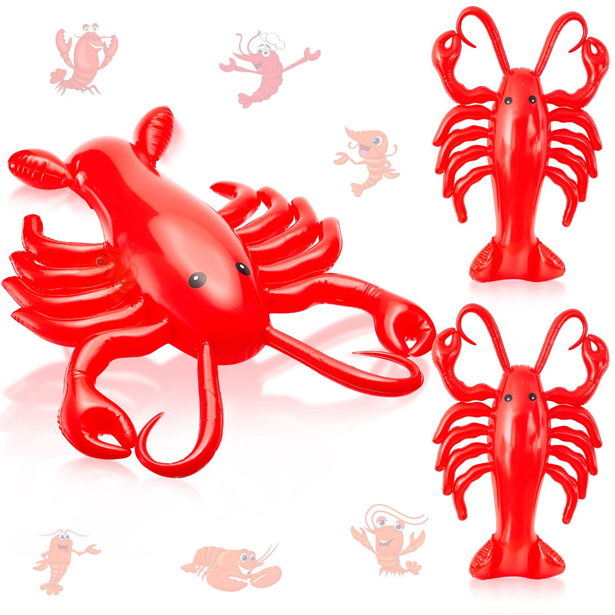 Juexica inflatable lobster trio in red, ideal for pool party decor and photo opportunities.