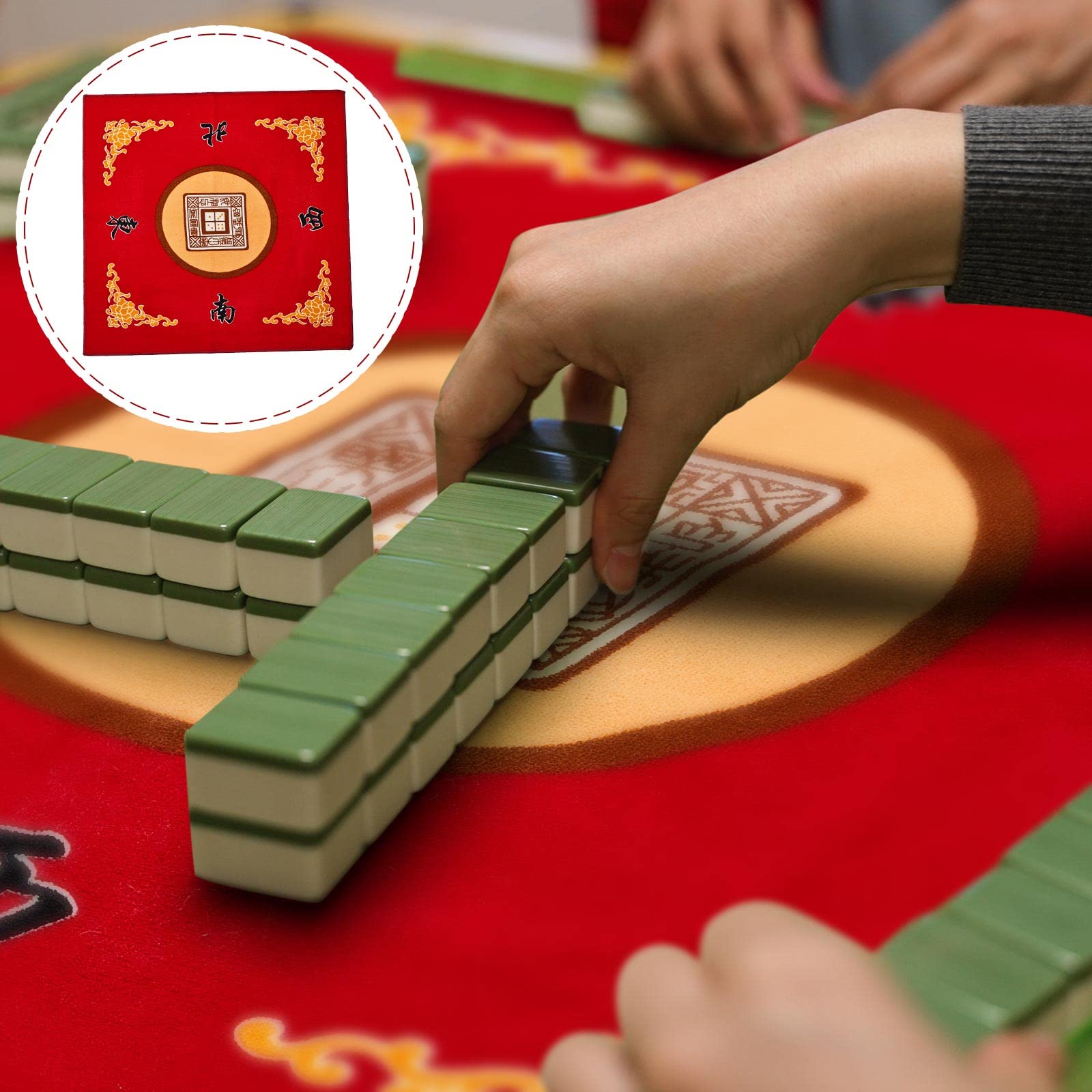 Juexica Mahjong Mat soft polyester fiber surface for smooth tile feel.