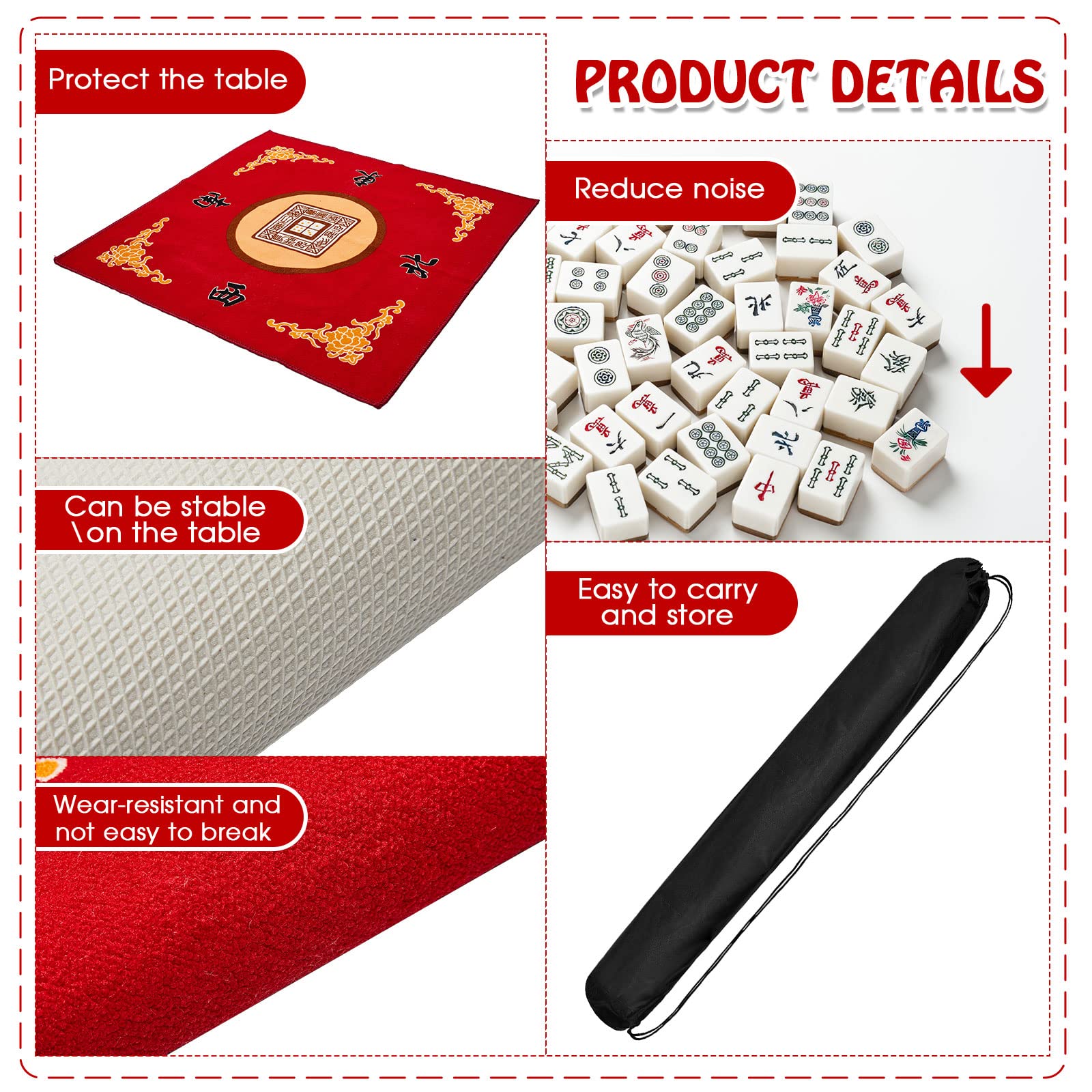Juexica Mahjong Mat rubber bottom enhances grip during games.