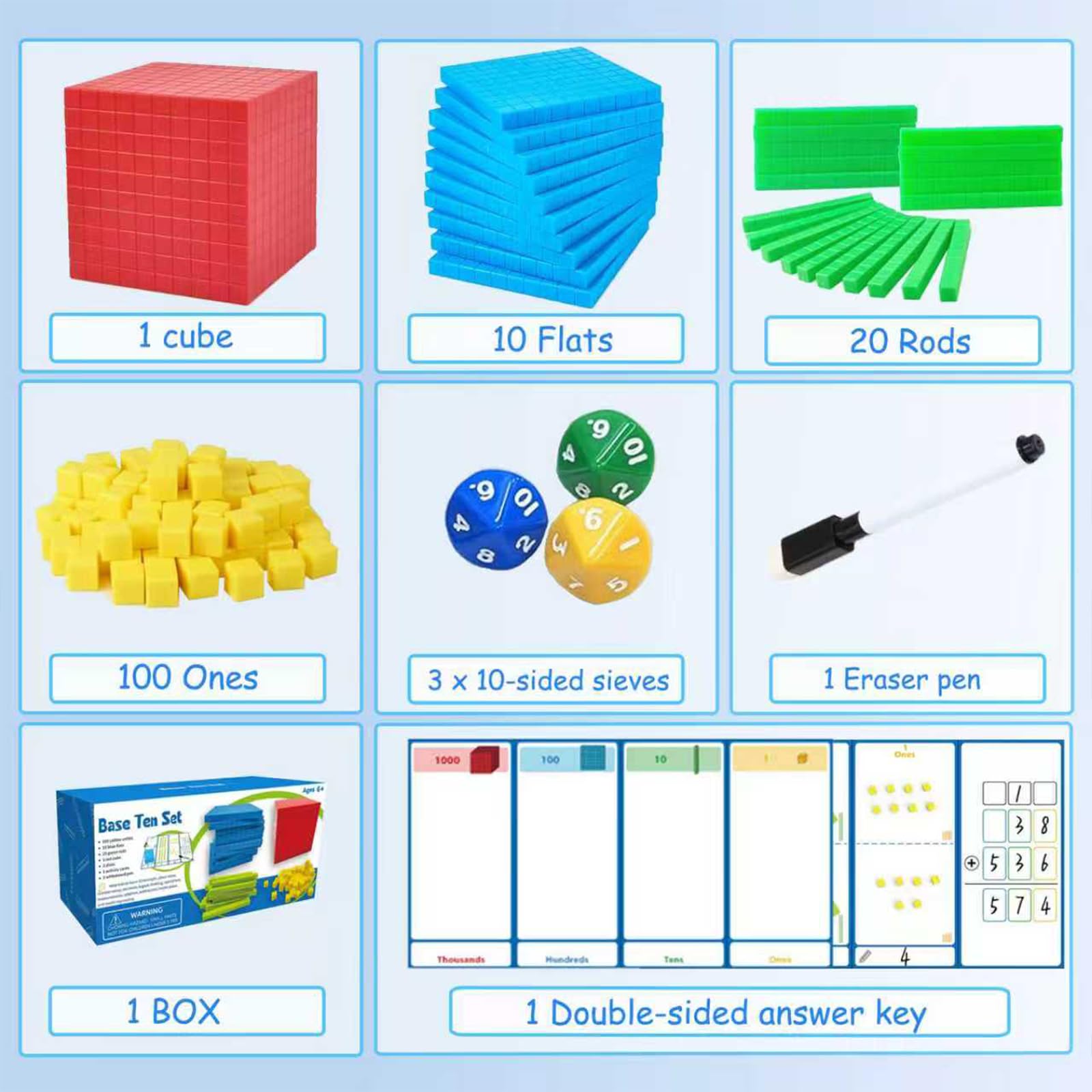 JUGGPENG base-ten blocks rods help students understand tens with color.