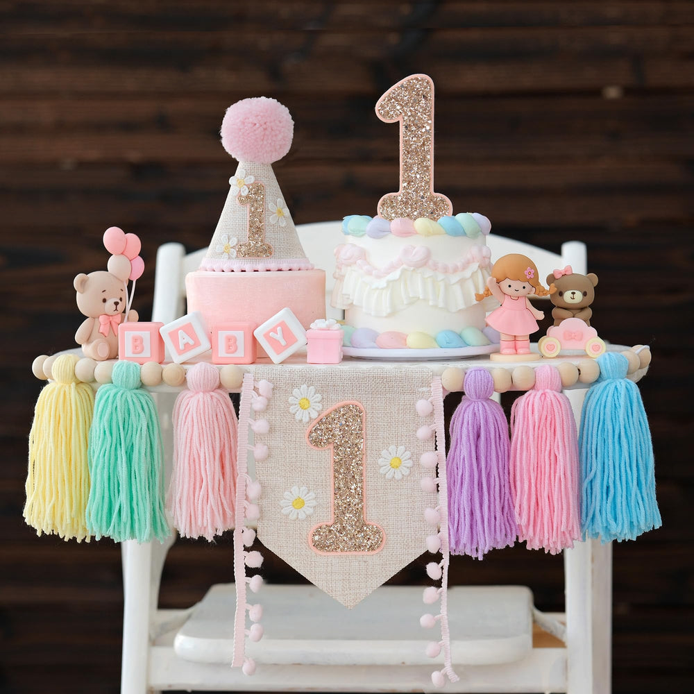 JUIIZAY baby first birthday high chair banner for festive photos.