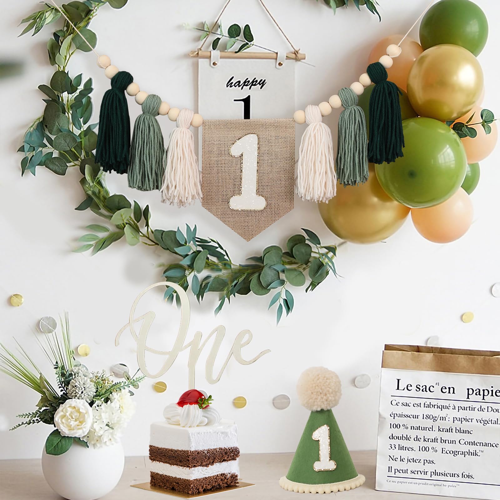 JUIIZAY wall mantle decoration setup creates a cohesive party backdrop