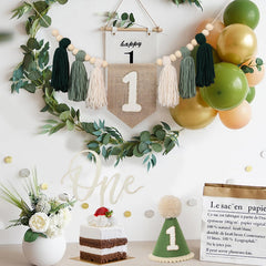 JUIIZAY wall mantle decoration setup creates a cohesive party backdrop