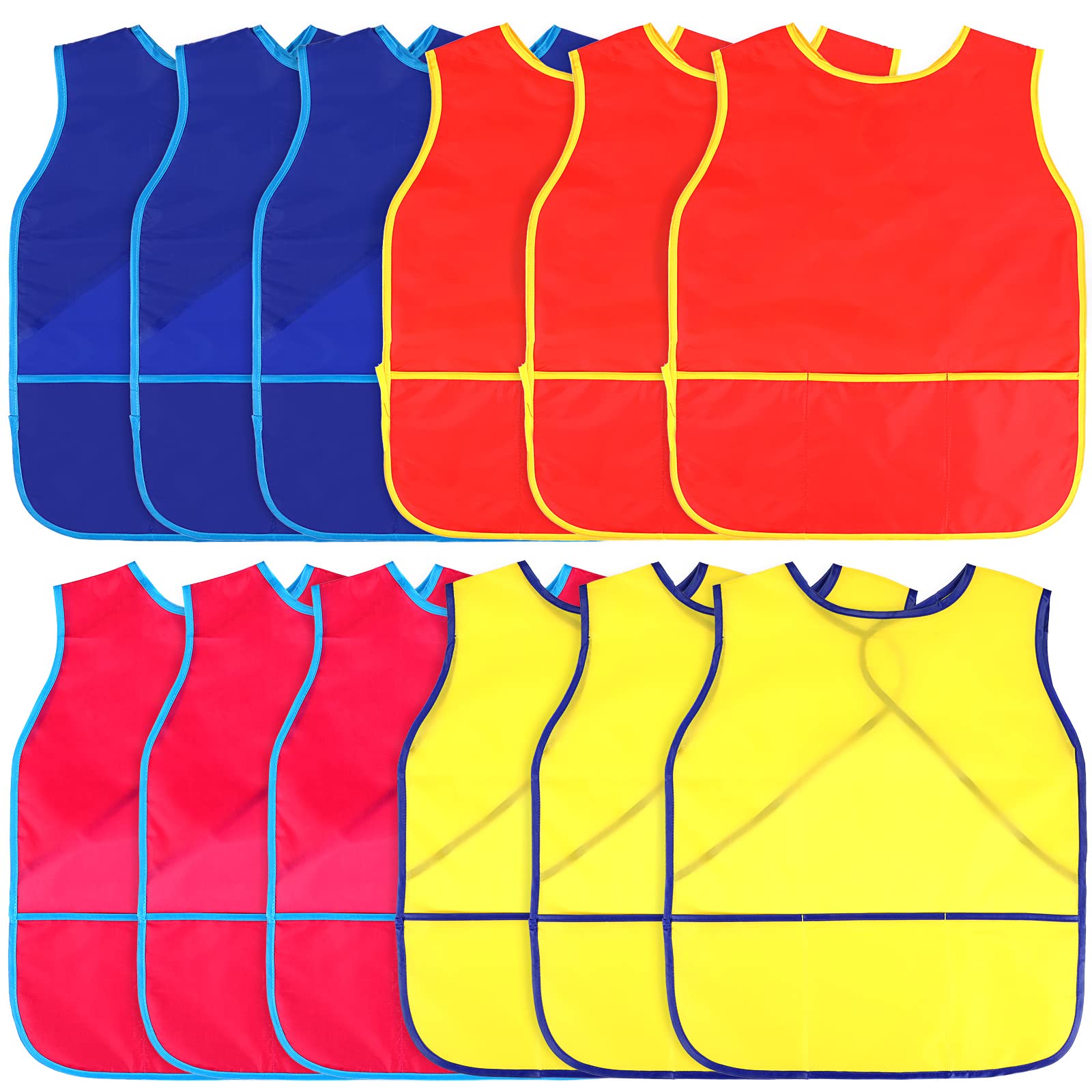 Juinipe art smock for kids with colorful pockets protects clothing during painting.