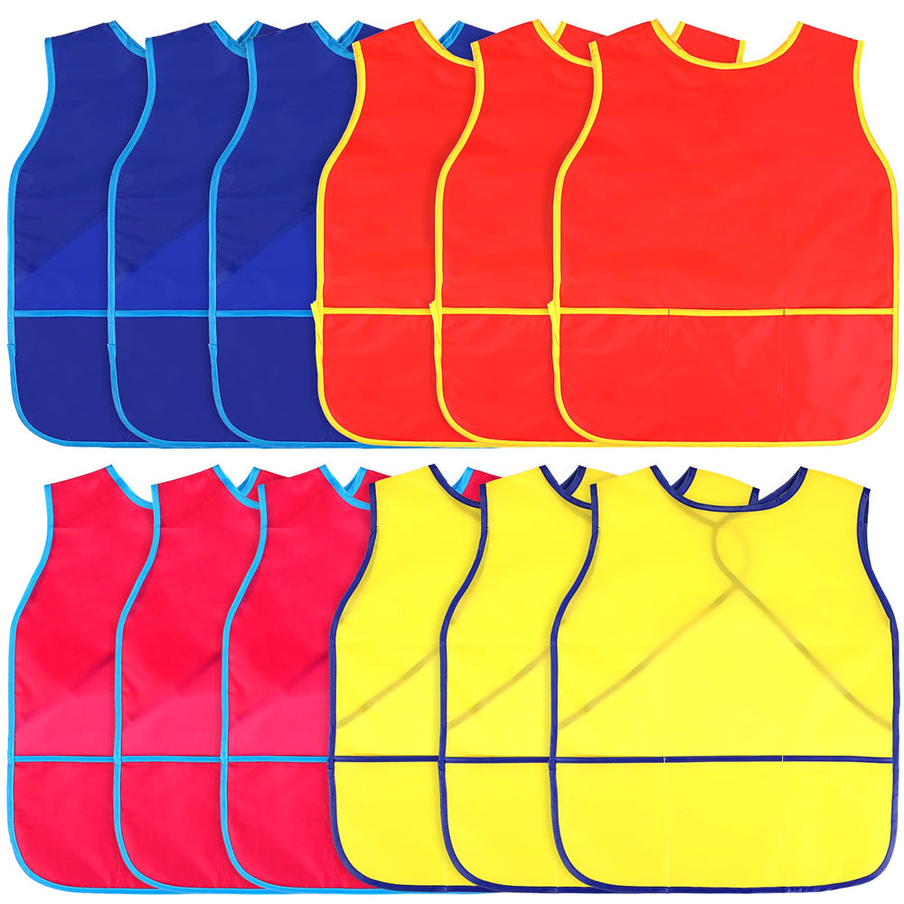 Juinipe art smock for kids with colorful pockets protects clothing during painting.