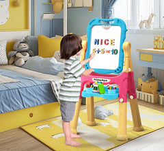 Juivin Art Easel Blue in use by toddler for mess-free drawing sessions.