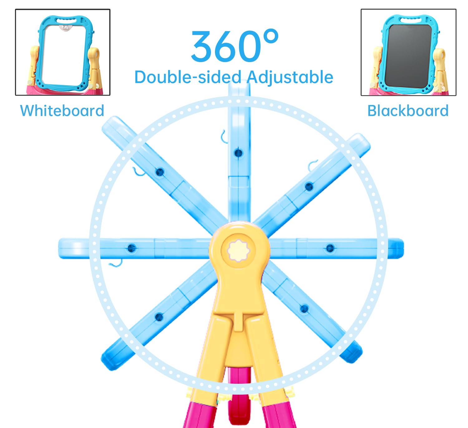 Juivin Art Easel Blue rounded edges ensure safe creative play.