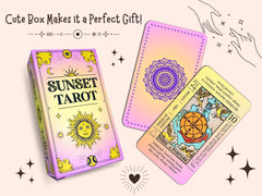 JUJU'S VIBES Sunset Tarot Deck packaging presents a charming gift-ready box.