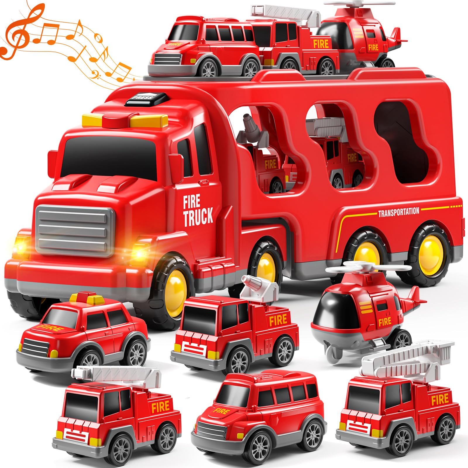 JUKUDAHU 7-in-1 fire truck set lights up playtime and sparks imaginative rescue scenarios.