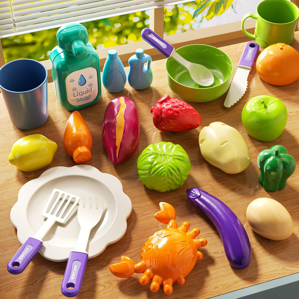 JUKUDAHU Play Sink dish drainer and dishes support imaginative cleanup scenes