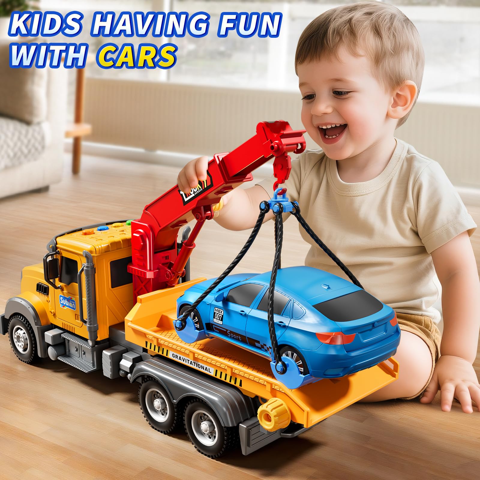 JUKUDAHU Tow Truck retractable boom ready for lifting pretend cars