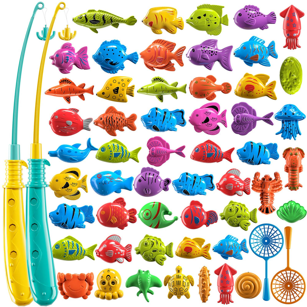 JUKUDAHU magnet fishing game with 51 colorful magnet fish promotes hand-eye coordination.