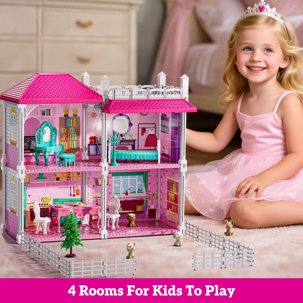 JUKUDAHU Pink Villa Playset dogs accessories add pet-themed storytelling fun