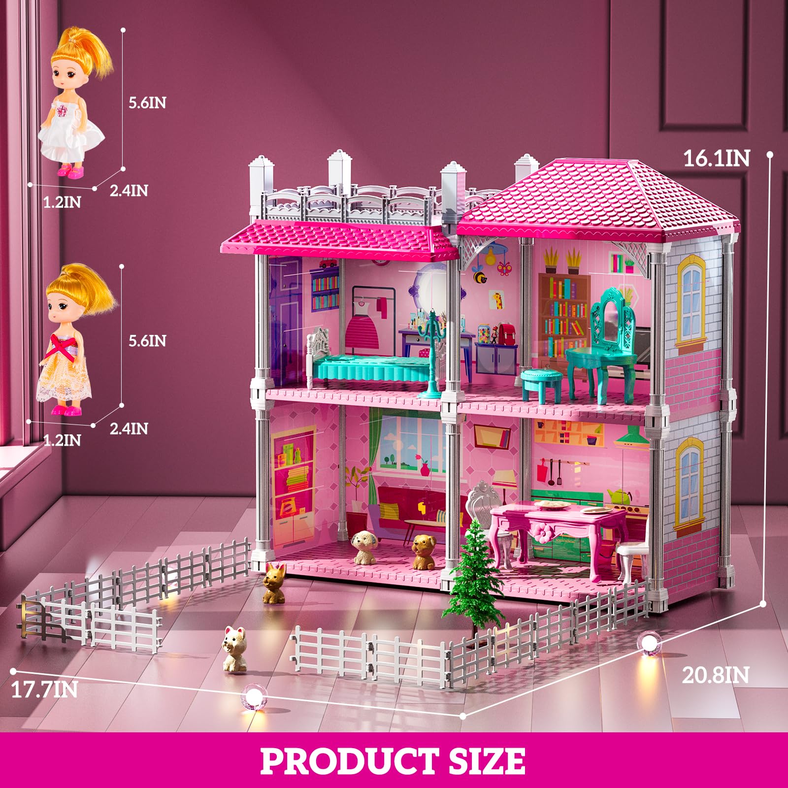 JUKUDAHU Pink Villa Playset two dolls join interactive role play with friends