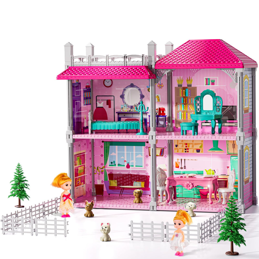 JUKUDAHU Pink Villa Playset front view for imaginative storytelling and pretend play