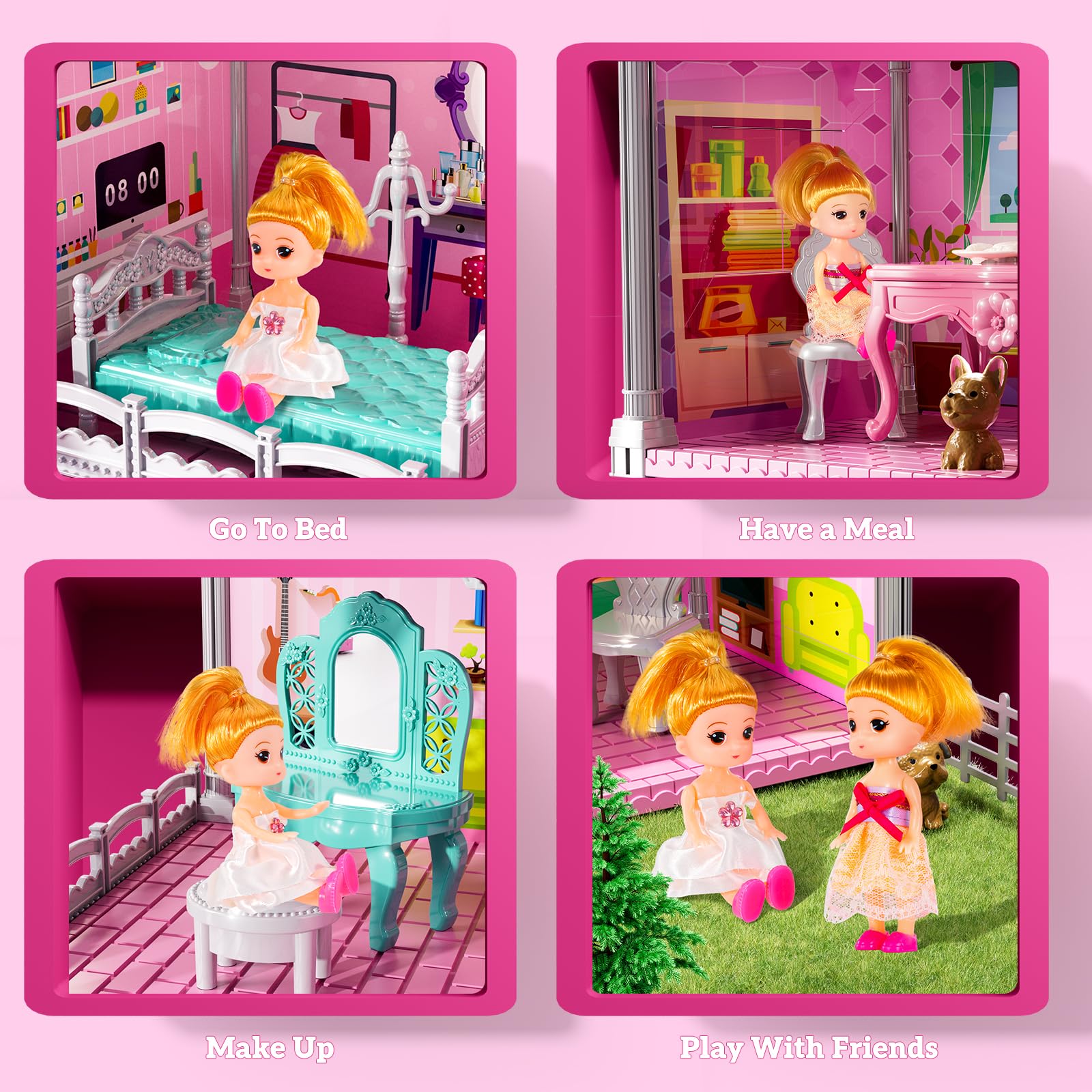 JUKUDAHU Pink Villa Playset assorted furniture pieces for hands-on assembly