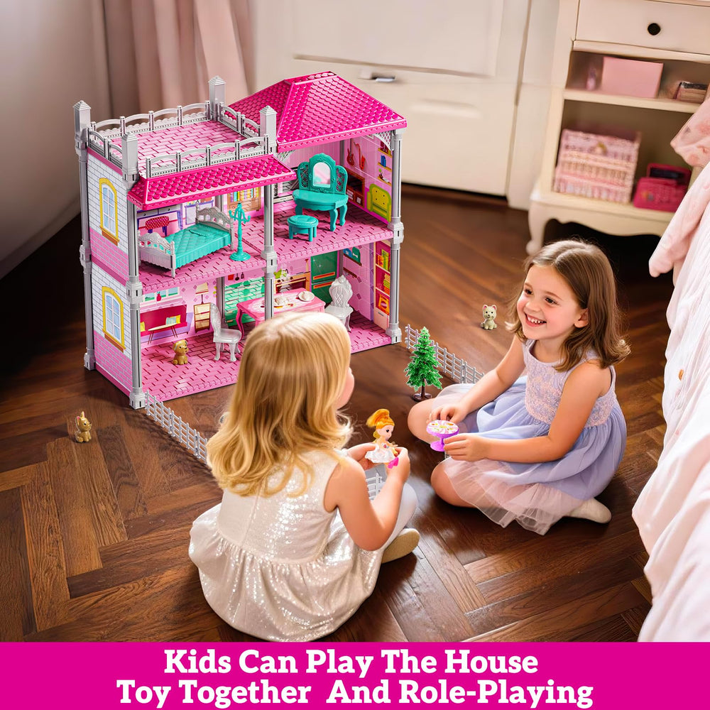 JUKUDAHU Pink Villa Playset living and dining area displays open-room layout for role play