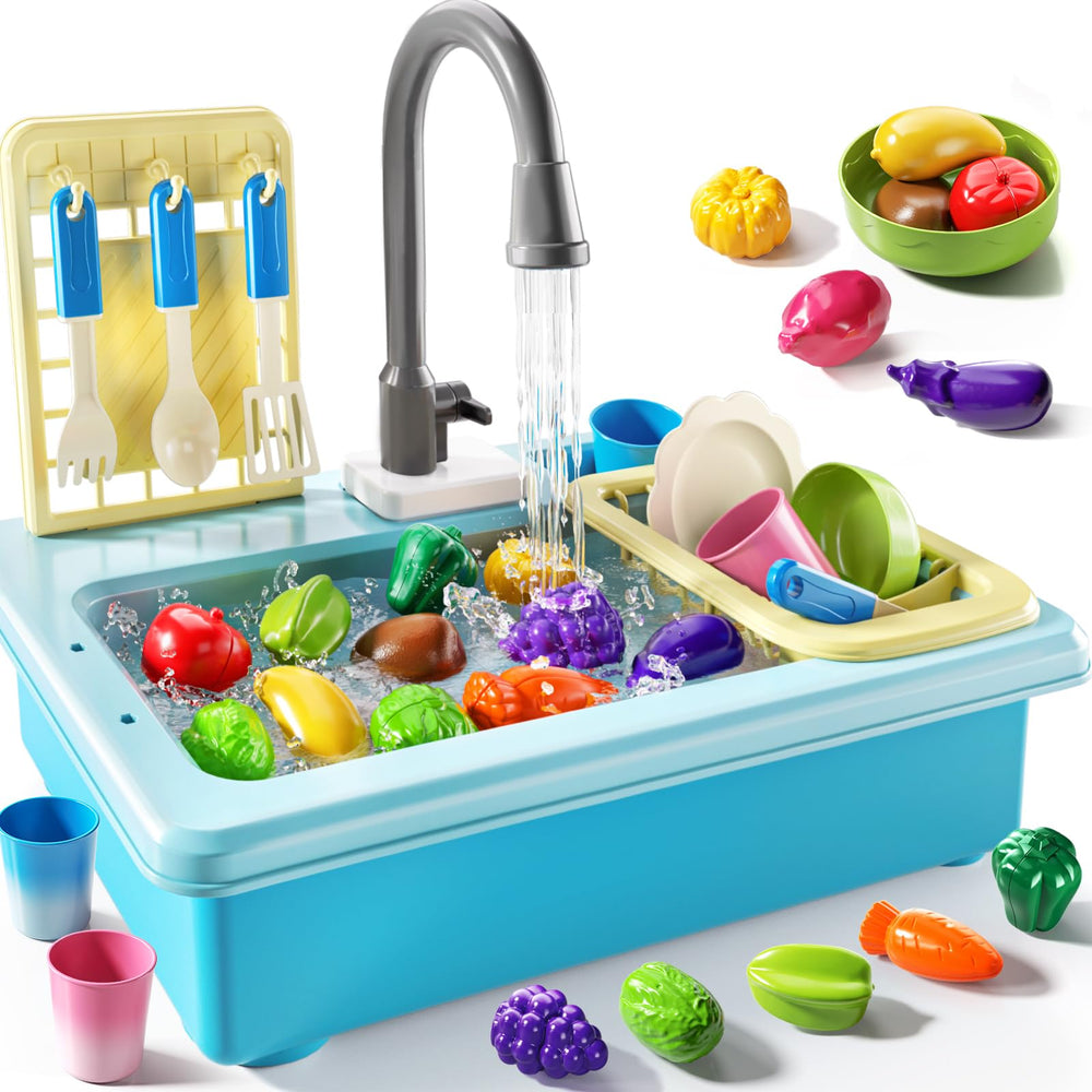 JUKUDAHU play sink with running water for immersive pretend kitchen play.