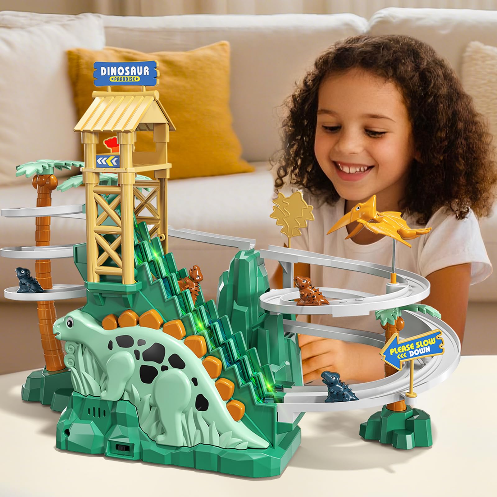 JUKUDAHU sliding dinosaur cars in action supports hand-eye coordination.