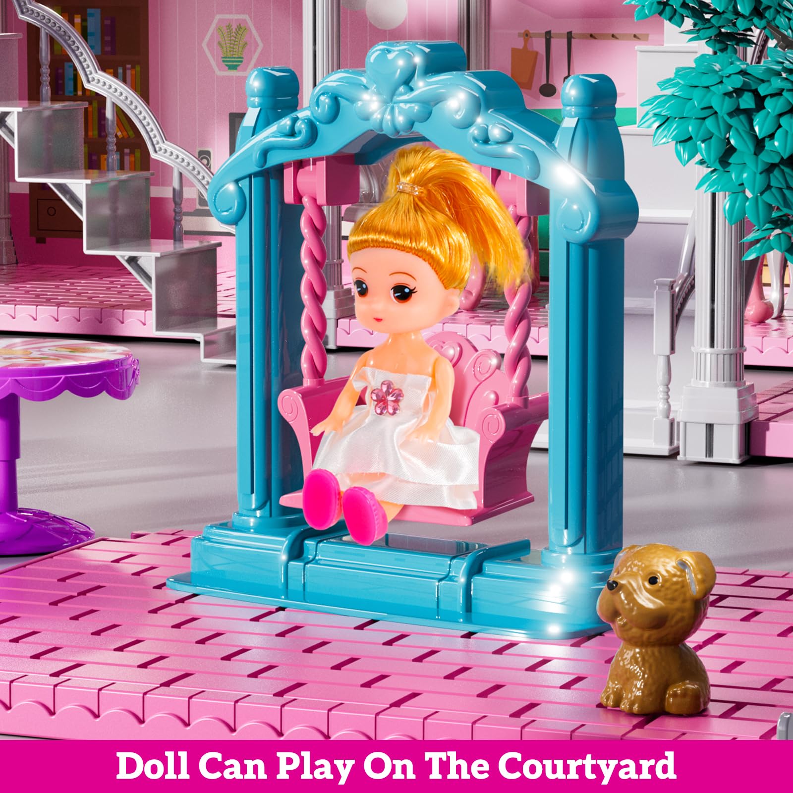 JUKUDAHU villa playset dolls and dogs for role playing