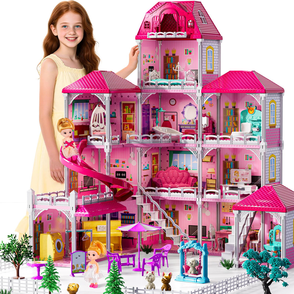 JUKUDAHU villa playset exterior view with four stories inviting imaginative play