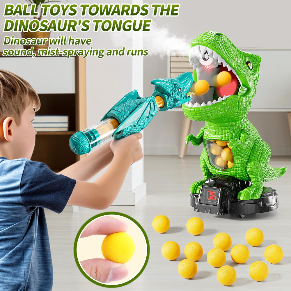 JUKUDAHU Dinosaur shooting toy with air-pump in action for quick shots.