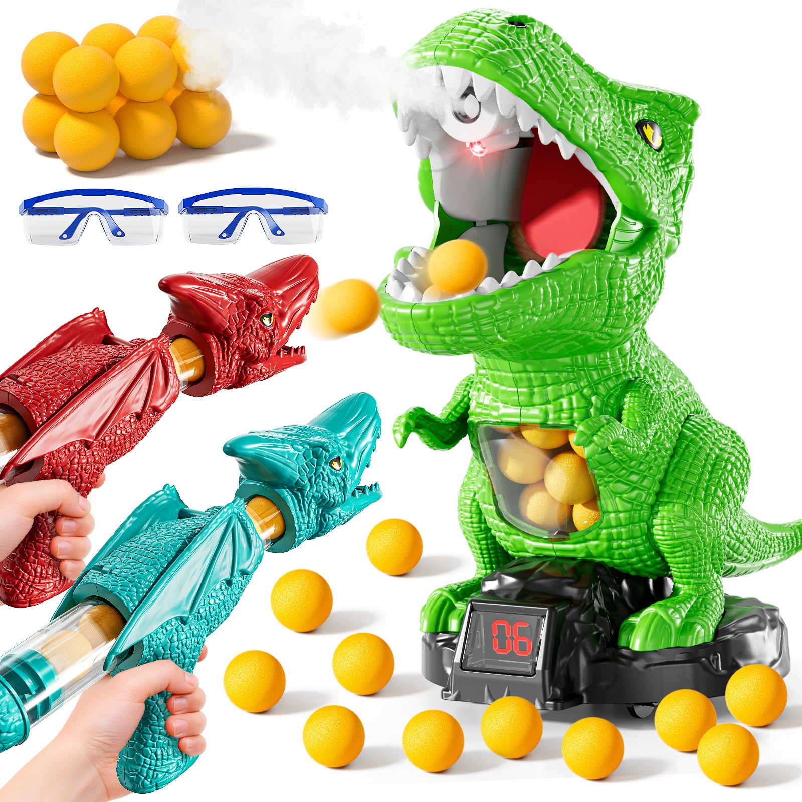 JUKUDAHU Dinosaur shooting toy balls for active play and aim practice.