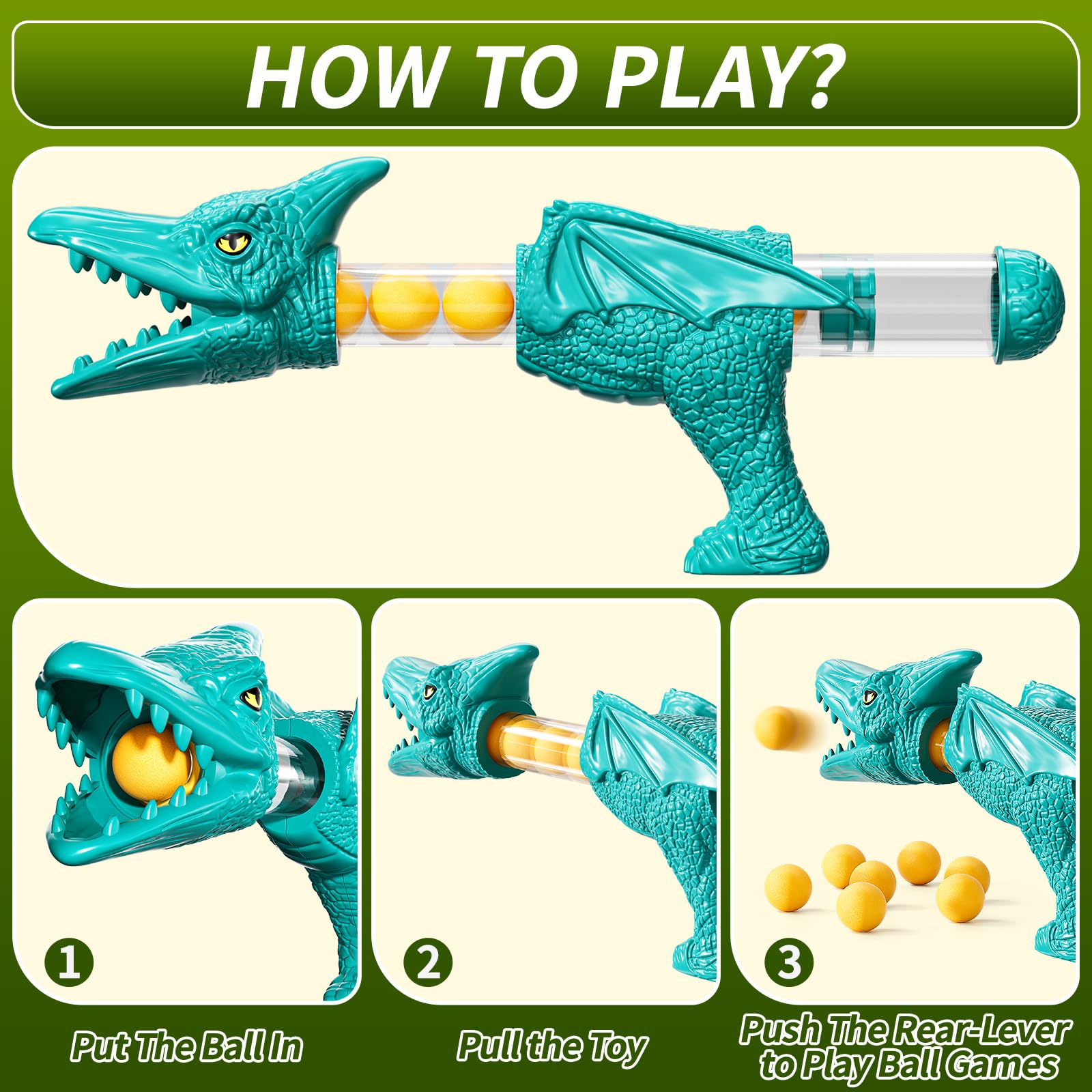 JUKUDAHU Dinosaur shooting toy moves automatically for dynamic play.