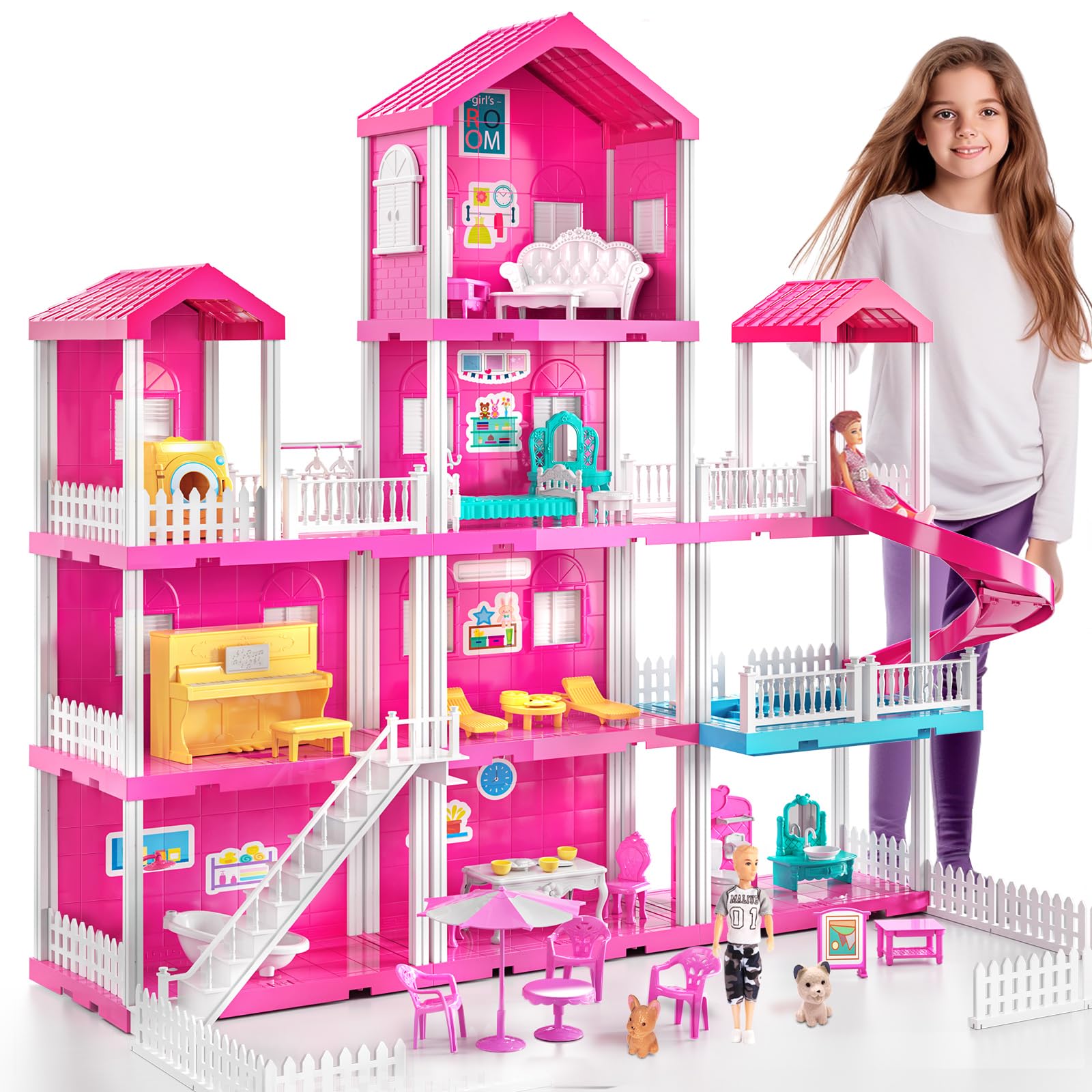 JUKUDAHU Pink Villa Playset four-story house inspires imaginative storytelling for kids
