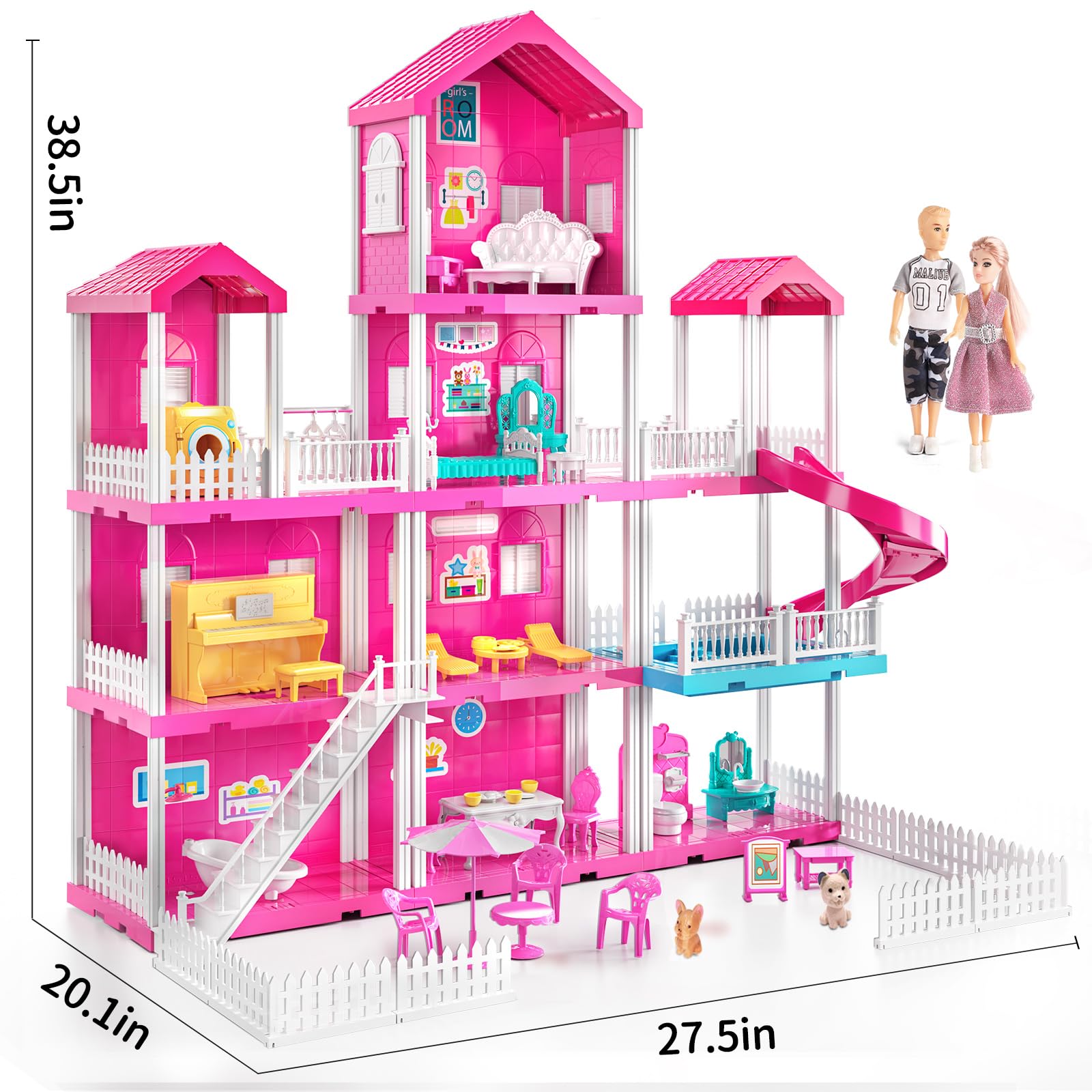 JUKUDAHU Pink Villa Playset flexible layouts for customizable rooms