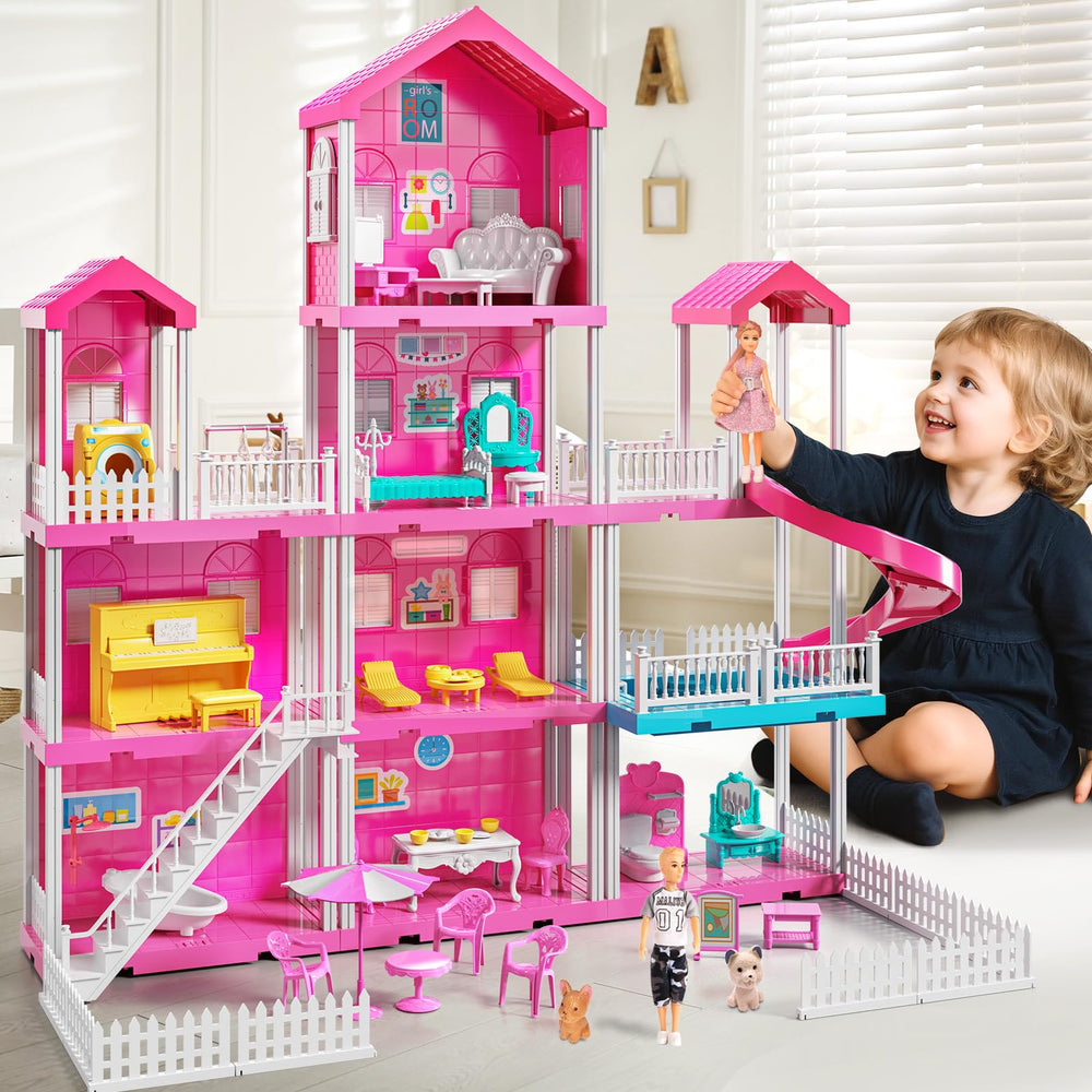 JUKUDAHU Pink Villa Playset gift for birthdays or holidays, ages 3-12