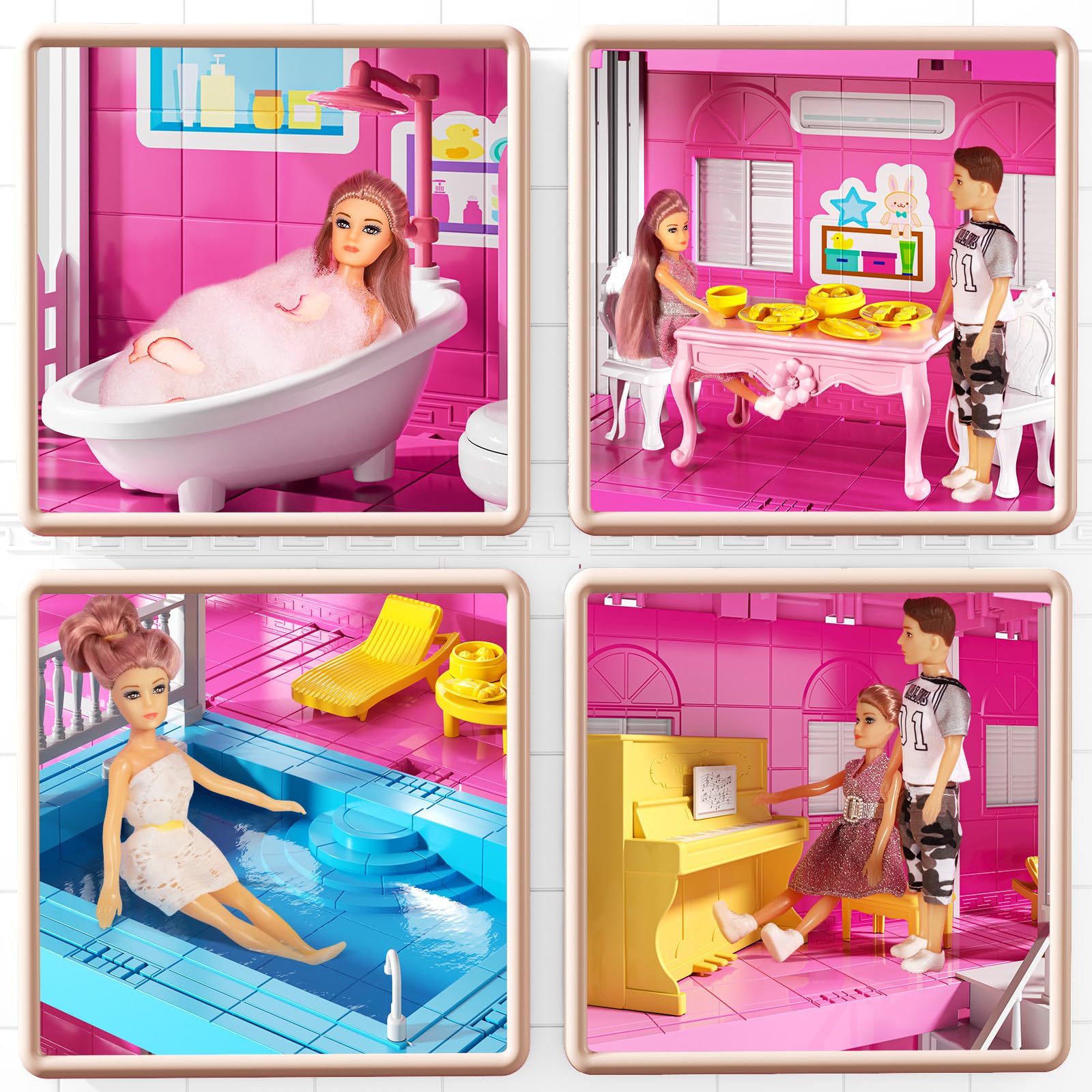 JUKUDAHU Pink Villa Playset movable doll joints for expressive storytelling