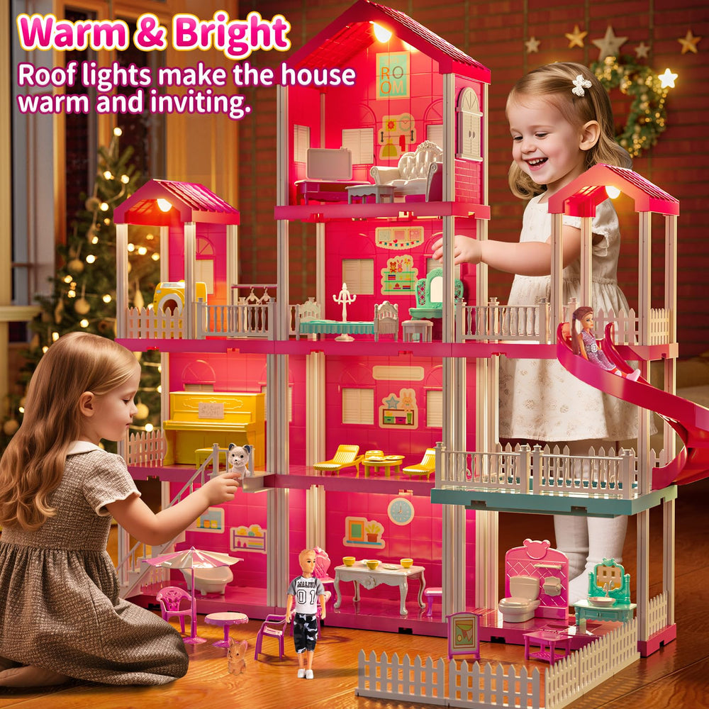 JUKUDAHU Pink Villa Playset opening windows for interactive scenes