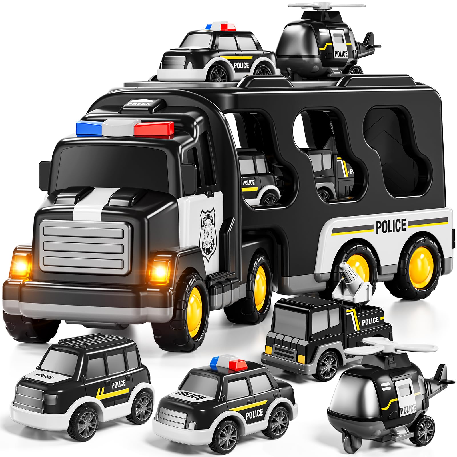 JUKUDAHU Police Truck Toy transports mini vehicles for action-packed imaginative play