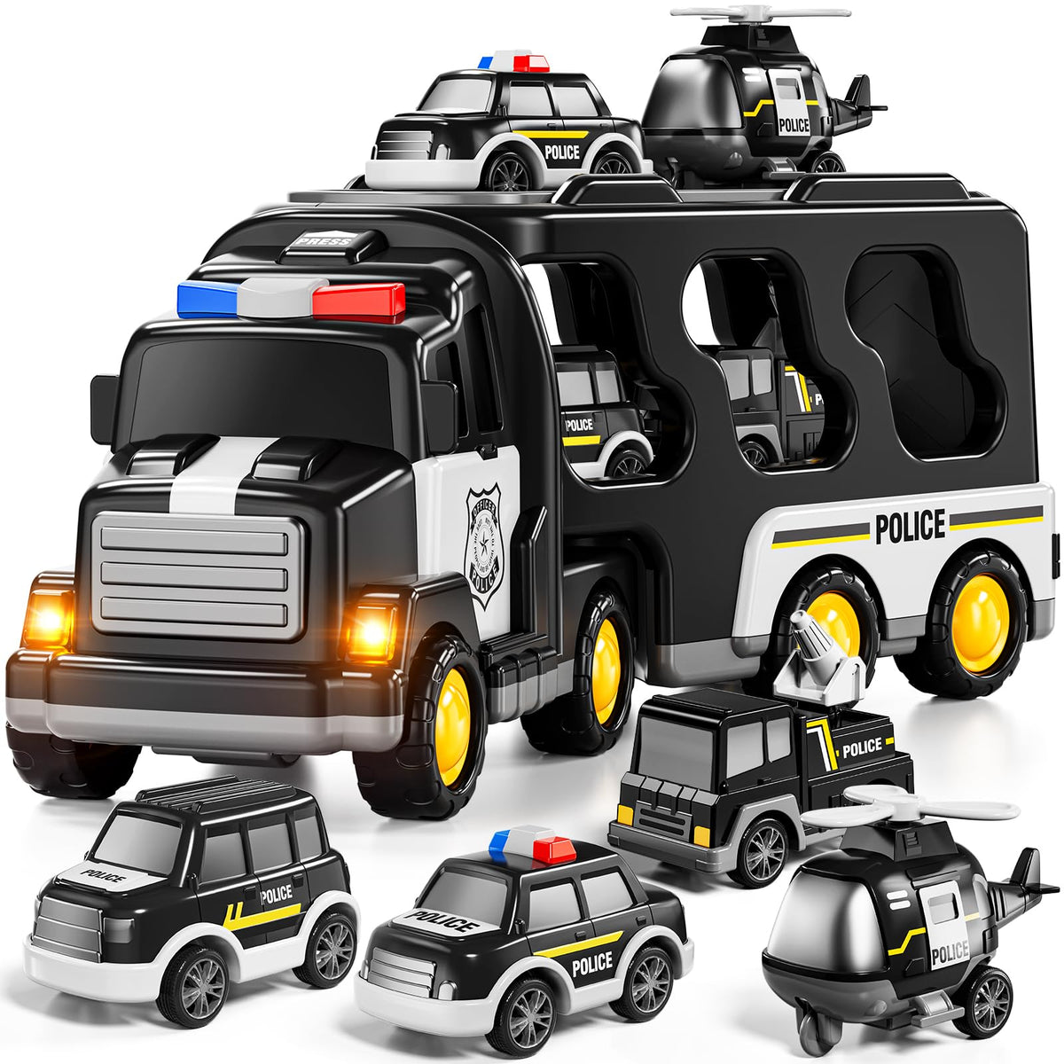 JUKUDAHU Police Truck Toy transports mini vehicles for action-packed imaginative play