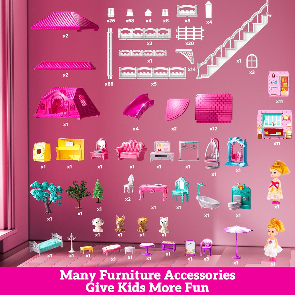 JUKUDAHU Villa Playset includes two dolls for interactive play