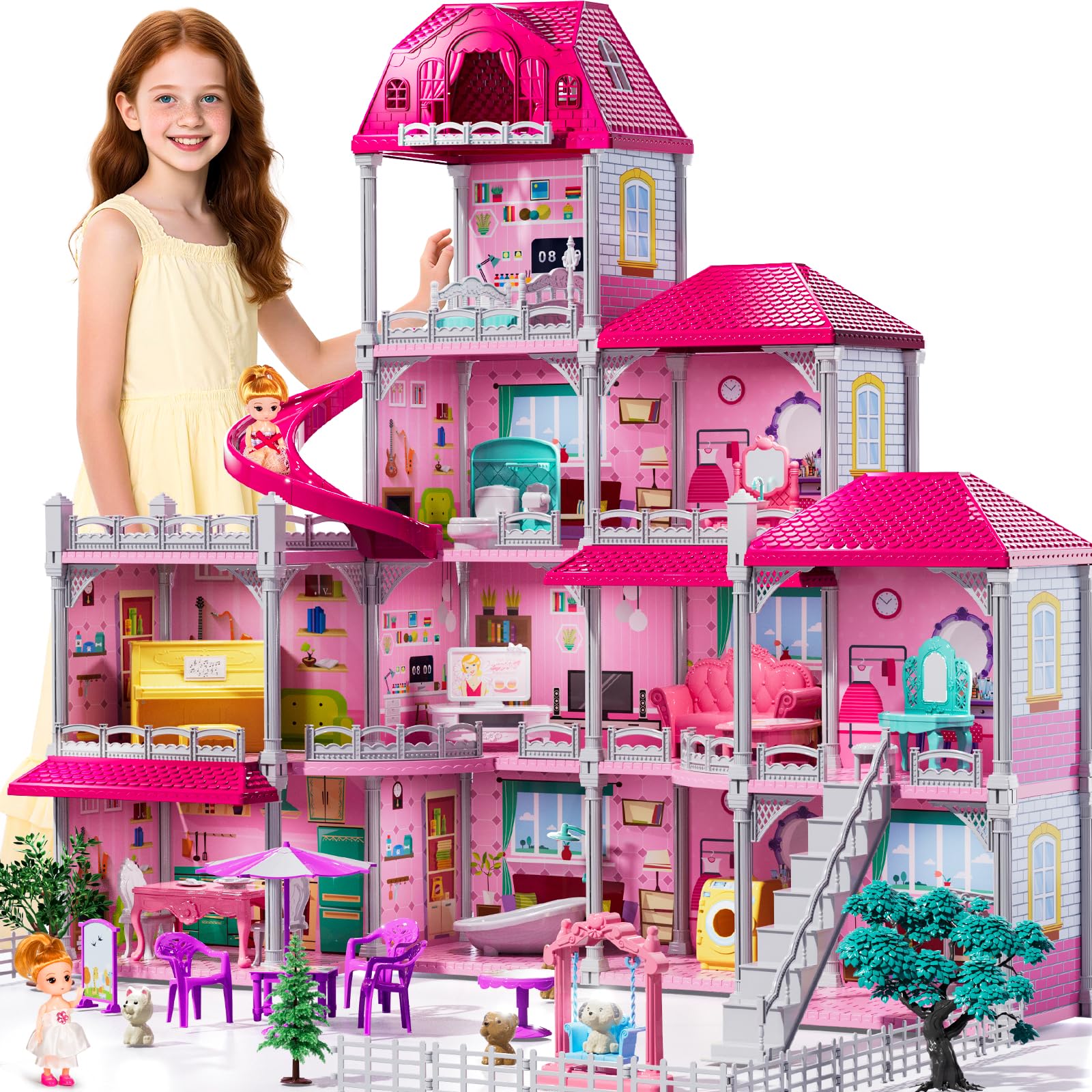 JUKUDAHU Villa Playset four-storey dollhouse invites imaginative storytelling and role-play