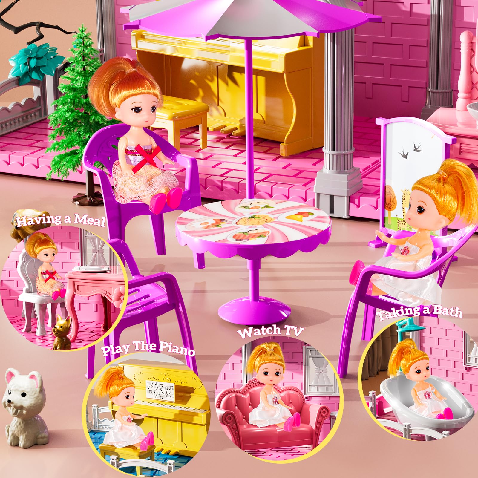JUKUDAHU Villa Playset three-storey dollhouse interior design supports storytelling.