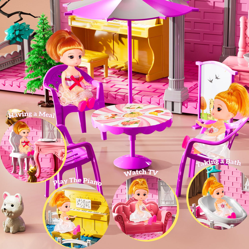 JUKUDAHU Villa Playset three-storey dollhouse interior design supports storytelling.
