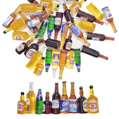 Juland 40pcs miniature drink bottles set, ideal for dollhouse scenes and displays.