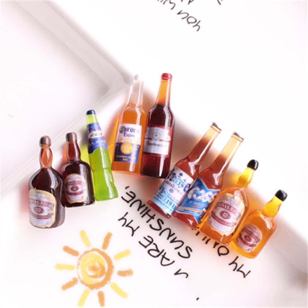 Juland miniature wine and beer bottles with realistic details for dollhouse parties.