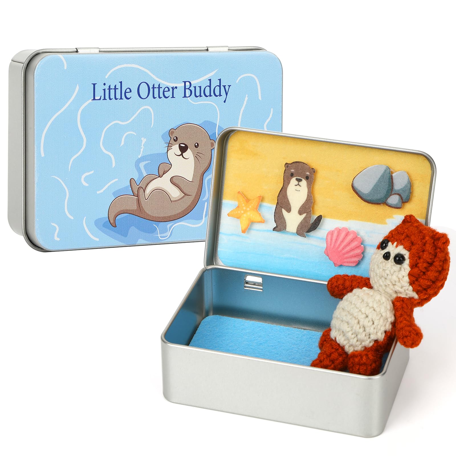 JULEASEL Little Otter Buddy inside tin, desk calm and gentle focus.