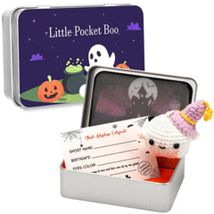 JULEASEL Little Pocket Boo ghost with purple hat for cozy storytelling.