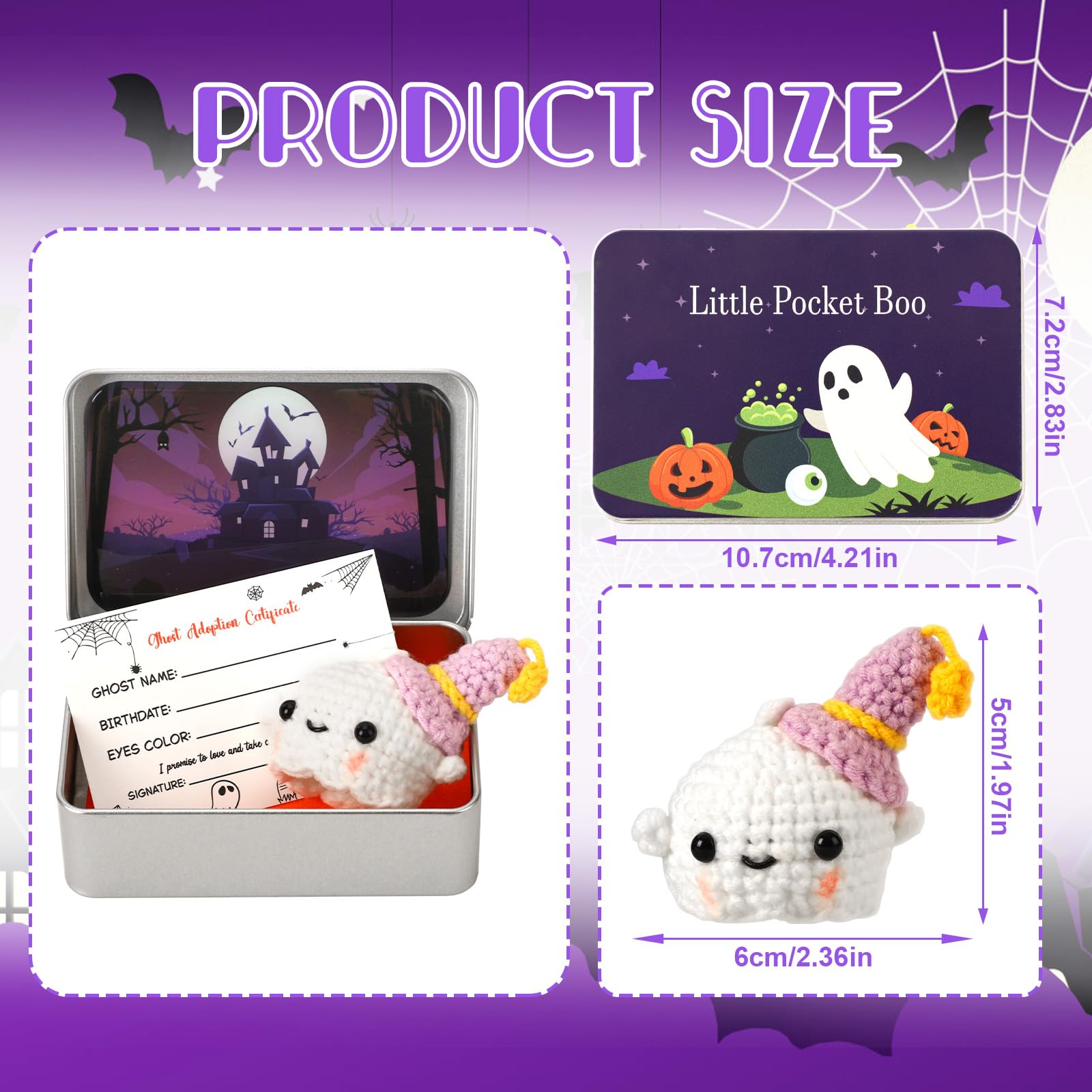 JULEASEL Little Pocket Boo tin box keeps the mini ghost safe.