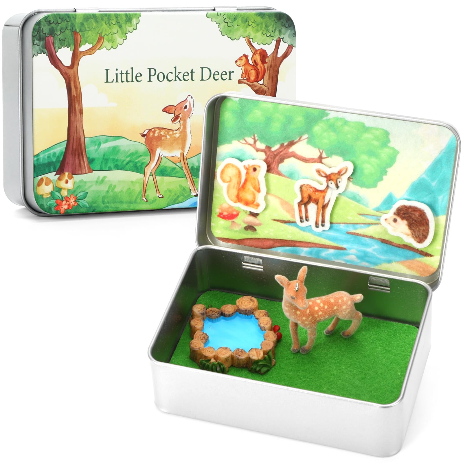 JULEASEL Little Pocket Deer tin box close-up, calming desk companion