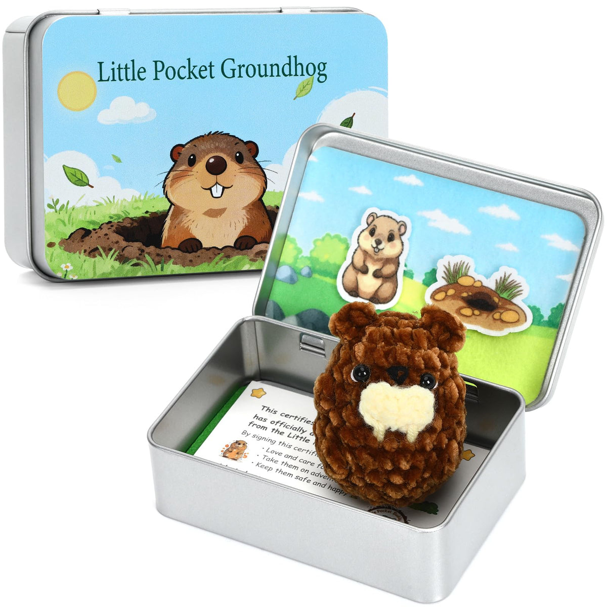 JULEASEL Little Pocket Groundhog knitted figurine for desk decor and collection