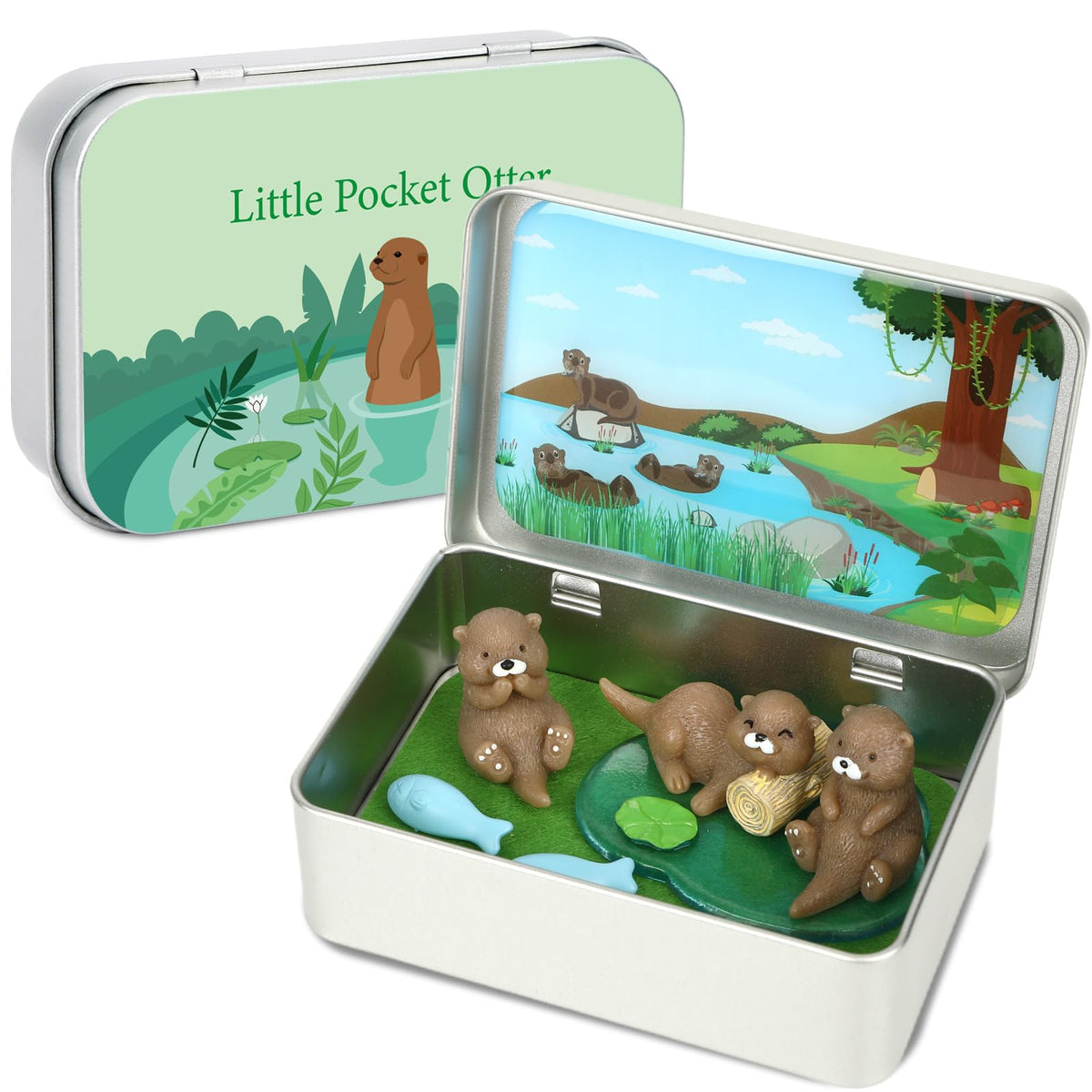 JULEASEL Little Pocket Otter in tin box for cute pocket-sized travel fun.