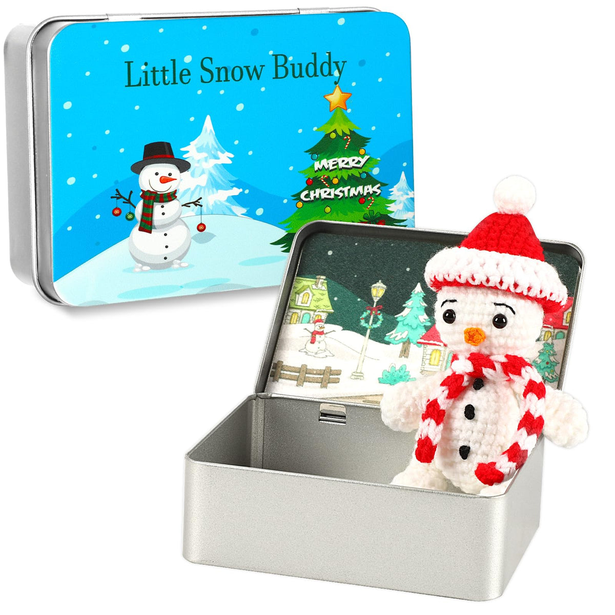 JULEASEL Little Snowman Buddy knitted snowman for portable holiday cheer.