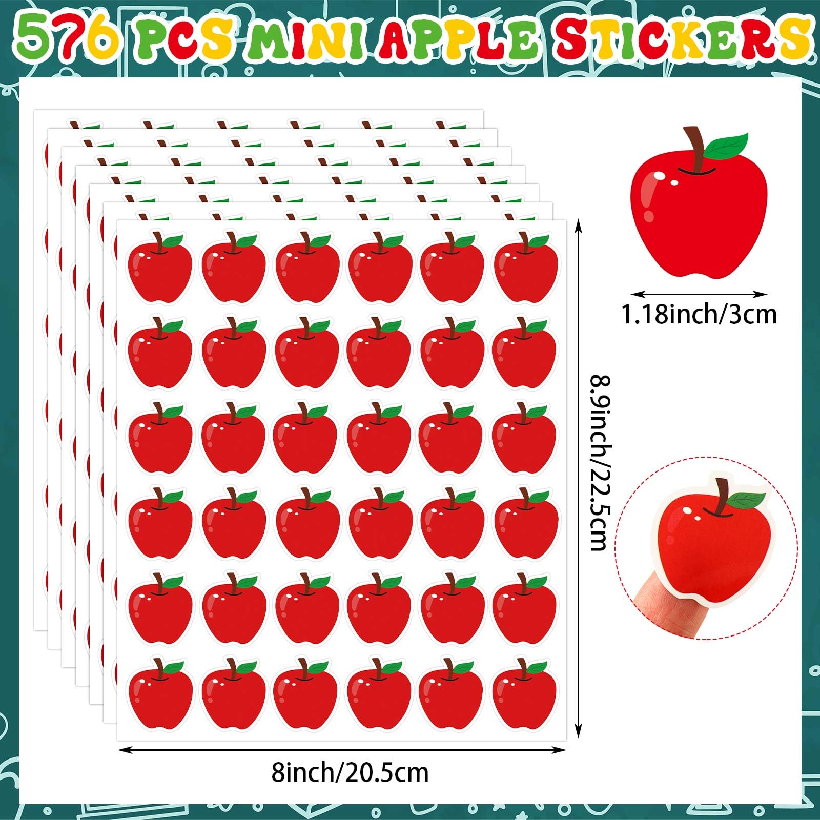 JULMELON 576 red apple stickers for kids—durable rewards and projects.
