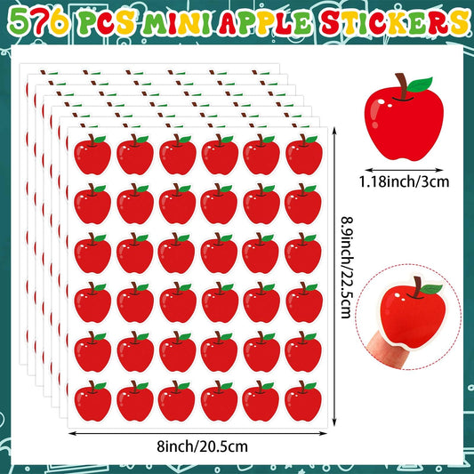 JULMELON 576 red apple stickers for kids—durable rewards and projects.